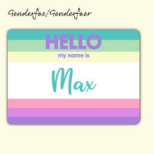 Load image into Gallery viewer, Hello My Name Is Max - Custom Personalized Genderfae/Genderfaer Flag Sticker
